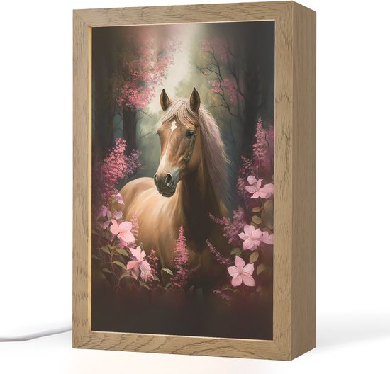Nachtlampje 20x30 cm - Kinder lampje - Paard - Bloemen - Roze - Natuur - Bos - Tafellamp kinderkamer - Slaapkamer lamp - Bedlamp kinderen - Kinderlampje stopcontact - Wandlamp babykamer - Nachtlampjes