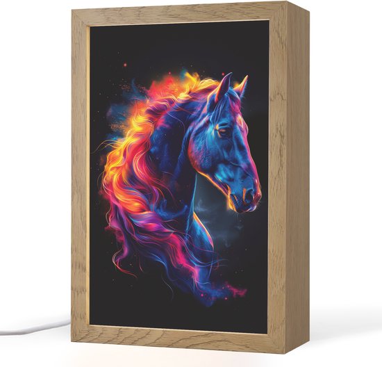 Nachtlampje 20x30 cm - Kinder lampje - Paard - Dier - Rook - Zwart - Kleuren - Tafellamp kinderkamer - Slaapkamer lamp - Bedlamp kinderen - Kinderlampje stopcontact - Wandlamp babykamer - Nachtlampjes van Merkloos