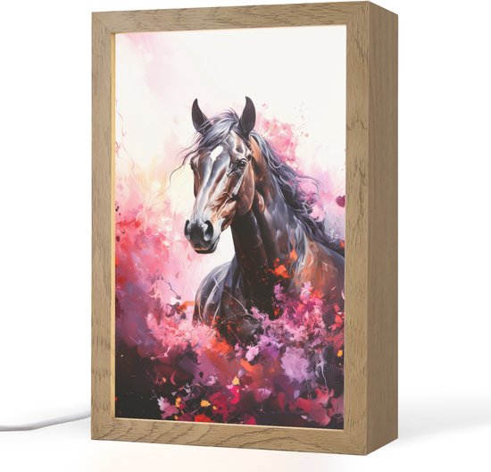 Nachtlampje 20x30 cm - Kinder lampje - Paard - Dieren - Meisje - Roze - Tafellamp kinderkamer - Slaapkamer lamp - Bedlamp kinderen - Kinderlampje stopcontact - Wandlamp babykamer - Nachtlampjes van Merkloos