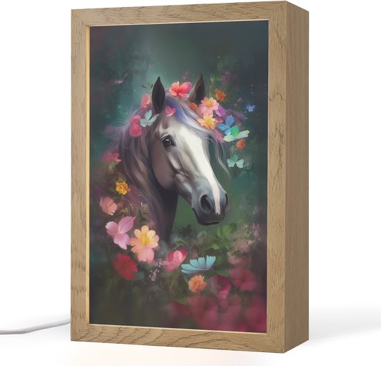 Nachtlampje 20x30 cm - Kinder lampje - Paard - Natuur - Bloemen - Bos - Dieren - Tafellamp kinderkamer - Slaapkamer lamp - Bedlamp kinderen - Kinderlampje stopcontact - Wandlamp babykamer - Nachtlampjes