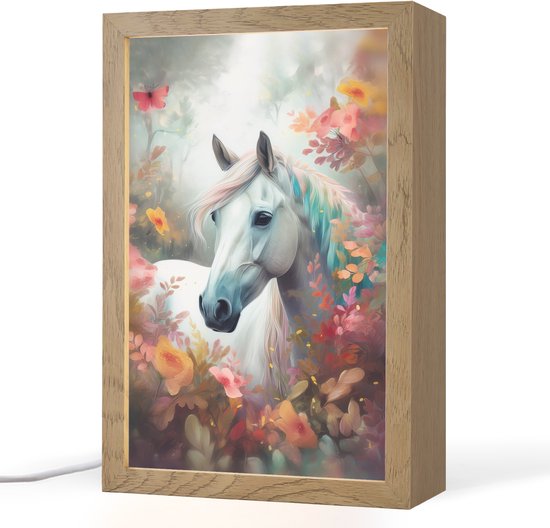 Nachtlampje 20x30 cm - Kinder lampje - Paard - Natuur - Bloemen - Dieren - Bos - Tafellamp kinderkamer - Slaapkamer lamp - Bedlamp kinderen - Kinderlampje stopcontact - Wandlamp babykamer - Nachtlampjes