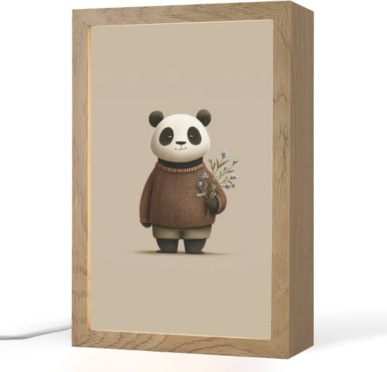 Nachtlampje 20x30 cm - Kinder lampje - Panda - Blauwe bloemen - Zachtheid - Tafellamp kinderkamer - Slaapkamer lamp - Bedlamp kinderen - Kinderlampje stopcontact - Wandlamp babykamer - Nachtlampjes
