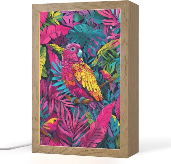 Nachtlampje 20x30 cm - Kinder lampje - Papegaai - Tropisch - Jungle - Kleurrijk - Tafellamp kinderkamer - Slaapkamer lamp - Bedlamp kinderen - Kinderlampje stopcontact - Wandlamp babykamer - Nachtlampjes van Merkloos