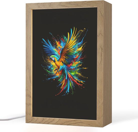 Nachtlampje 20x30 cm - Kinder lampje - Papegaai - Vogel - Dier - Kleurrijk - Verf - Tafellamp kinderkamer - Slaapkamer lamp - Bedlamp kinderen - Kinderlampje stopcontact - Wandlamp babykamer - Nachtlampjes van Decofun