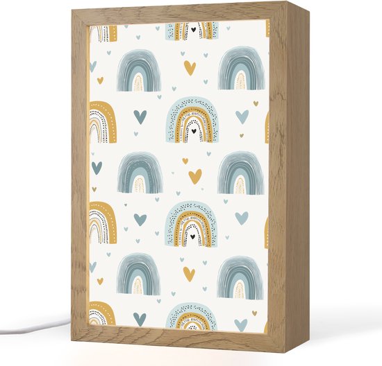 Nachtlampje 20x30 cm - Kinder lampje - Patroon - Regenboog - Hartjes - Tafellamp kinderkamer - Slaapkamer lamp - Bedlamp kinderen - Kinderlampje stopcontact - Wandlamp babykamer - Nachtlampjes