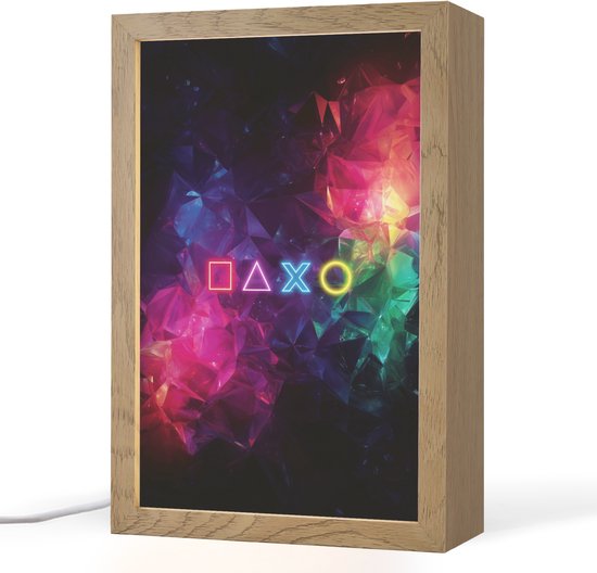 Nachtlampje 20x30 cm - Kinder lampje - Playstation - Kleurrijk - Abstract - Neon - Tafellamp kinderkamer - Slaapkamer lamp - Bedlamp kinderen - Kinderlampje stopcontact - Wandlamp babykamer - Nachtlampjes