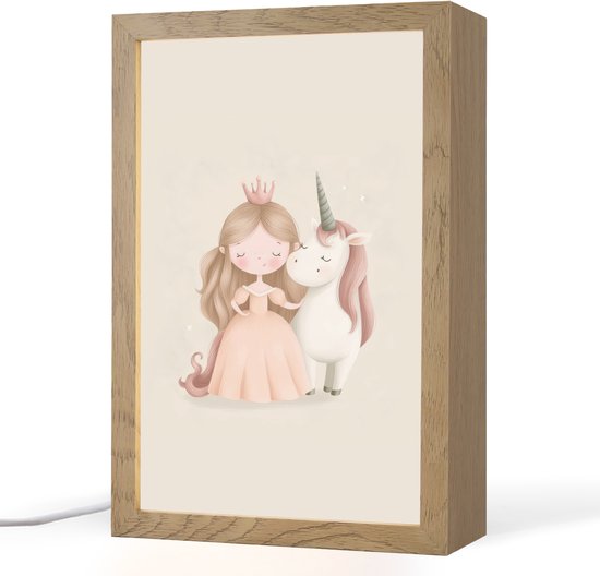 Nachtlampje 20x30 cm - Kinder lampje - Prinses - Eenhoorn - Pastel - Tafellamp kinderkamer - Slaapkamer lamp - Bedlamp kinderen - Kinderlampje stopcontact - Wandlamp babykamer - Nachtlampjes van OnlyWow