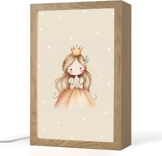 Nachtlampje 20x30 cm - Kinder lampje - Prinses - Goud - Stippen - Tafellamp kinderkamer - Slaapkamer lamp - Bedlamp kinderen - Kinderlampje stopcontact - Wandlamp babykamer - Nachtlampjes van Merkloos