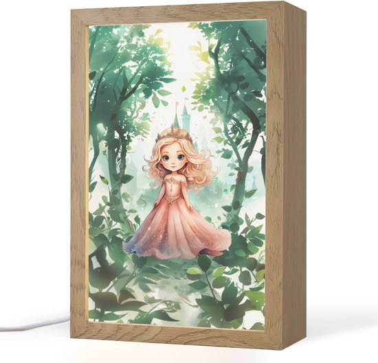 Nachtlampje 20x30 cm - Kinder lampje - Prinses - Kasteel - Bos - Meisje - Tafellamp kinderkamer - Slaapkamer lamp - Bedlamp kinderen - Kinderlampje stopcontact - Wandlamp babykamer - Nachtlampjes van N\A