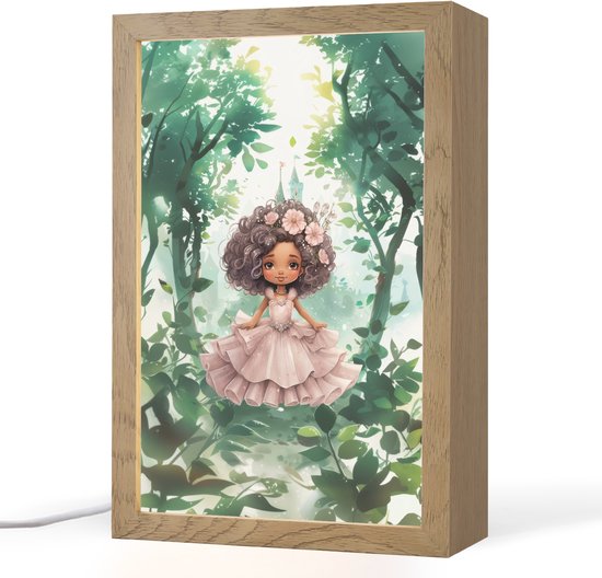 Nachtlampje 20x30 cm - Kinder lampje - Prinses - Meisje - Kasteel - Sprookjes - Roze - Tafellamp kinderkamer - Slaapkamer lamp - Bedlamp kinderen - Kinderlampje stopcontact - Wandlamp babykamer - Nachtlampjes van Merkloos