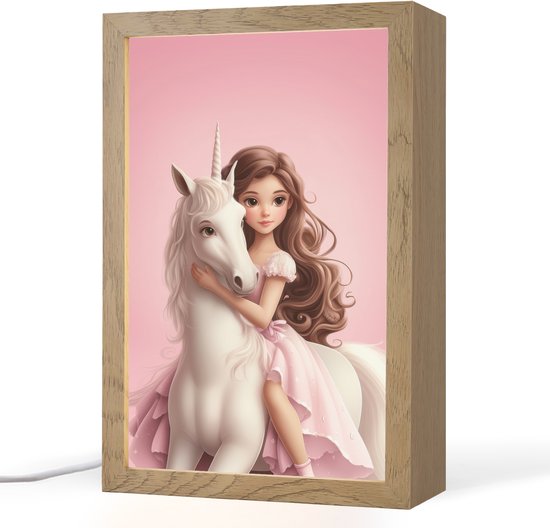 Nachtlampje 20x30 cm - Kinder lampje - Prinses - Roze - Eenhoorn - Tafellamp kinderkamer - Slaapkamer lamp - Bedlamp kinderen - Kinderlampje stopcontact - Wandlamp babykamer - Nachtlampjes van Merkloos