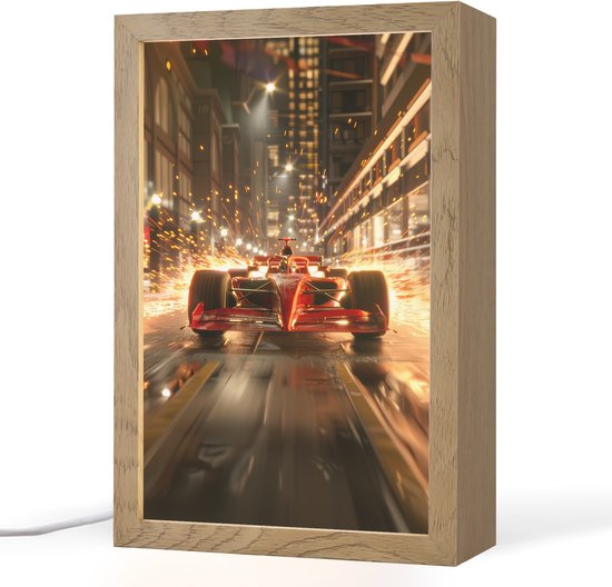 Nachtlampje 20x30 cm - Kinder lampje - Racen - Auto - Race - Goud - Jongens - Tafellamp kinderkamer - Slaapkamer lamp - Bedlamp kinderen - Kinderlampje stopcontact - Wandlamp babykamer - Nachtlampjes van Decoshop