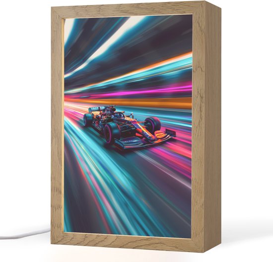 Nachtlampje 20x30 cm - Kinder lampje - Racen - Auto - Race - Jongens - Kleurrijk - Tafellamp kinderkamer - Slaapkamer lamp - Bedlamp kinderen - Kinderlampje stopcontact - Wandlamp babykamer - Nachtlampjes van Merkloos