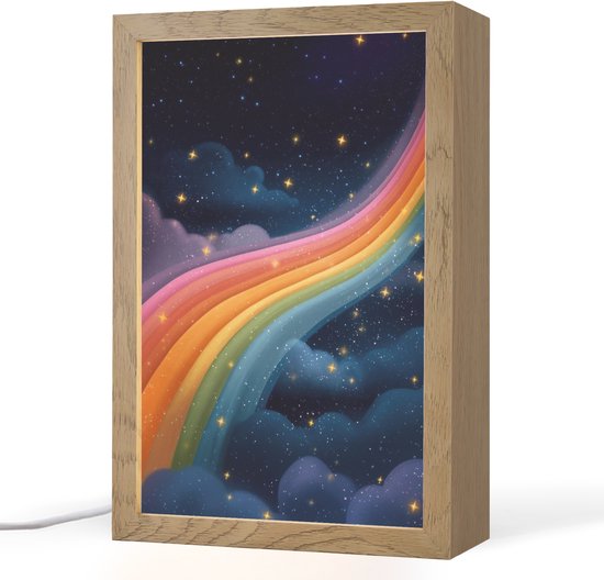 Nachtlampje 20x30 cm - Kinder lampje - Regenboog - Sterrenhemel - Kleurrijk - Tafellamp kinderkamer - Slaapkamer lamp - Bedlamp kinderen - Kinderlampje stopcontact - Wandlamp babykamer - Nachtlampjes van Merkloos