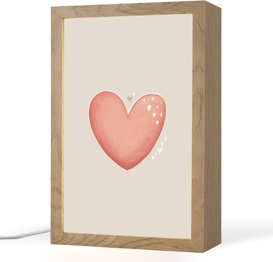 Nachtlampje 20x30 cm - Kinder lampje - Rood - Hart - Beige - Tafellamp kinderkamer - Slaapkamer lamp - Bedlamp kinderen - Kinderlampje stopcontact - Wandlamp babykamer - Nachtlampjes