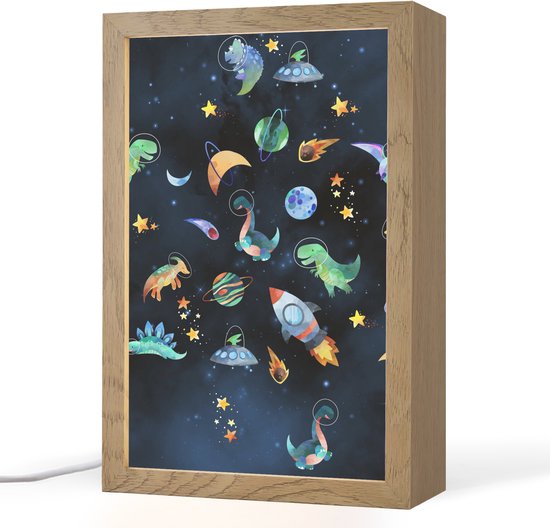 Nachtlampje 20x30 cm - Kinder lampje - Ruimte - Dino - Dinosaurus - Jongens - Tafellamp kinderkamer - Slaapkamer lamp - Bedlamp kinderen - Kinderlampje stopcontact - Wandlamp babykamer - Nachtlampjes van Merkloos