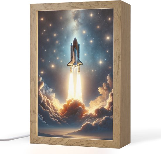 Nachtlampje 20x30 cm - Kinder lampje - Ruimtevaart - Raket - Space - Sterren - Tafellamp kinderkamer - Slaapkamer lamp - Bedlamp kinderen - Kinderlampje stopcontact - Wandlamp babykamer - Nachtlampjes van Merkloos