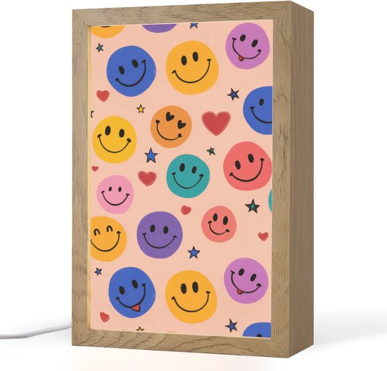 Nachtlampje 20x30 cm - Kinder lampje - Smileys - Kleurrijk - Hartjes - Tafellamp kinderkamer - Slaapkamer lamp - Bedlamp kinderen - Kinderlampje stopcontact - Wandlamp babykamer - Nachtlampjes van Merkloos