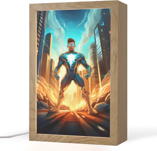Nachtlampje 20x30 cm - Kinder lampje - Superhelden - Kinderen - Jongens - Tafellamp kinderkamer - Slaapkamer lamp - Bedlamp kinderen - Kinderlampje stopcontact - Wandlamp babykamer - Nachtlampjes van OnlyWow