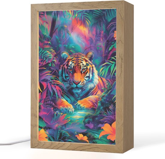 Nachtlampje 20x30 cm - Kinder lampje - Tijger - Dier - Jungle - Kleurrijk - Tafellamp kinderkamer - Slaapkamer lamp - Bedlamp kinderen - Kinderlampje stopcontact - Wandlamp babykamer - Nachtlampjes van DecoAction