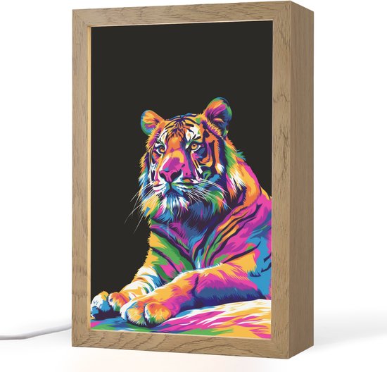 Nachtlampje 20x30 cm - Kinder lampje - Tijger - Kleurrijk - Dieren - Zwart - Neon - Tafellamp kinderkamer - Slaapkamer lamp - Bedlamp kinderen - Kinderlampje stopcontact - Wandlamp babykamer - Nachtlampjes van Merkloos