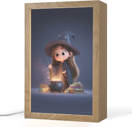 Nachtlampje 20x30 cm - Kinder lampje - Tovenares - Magisch - Blauw - Toveren - Tafellamp kinderkamer - Slaapkamer lamp - Bedlamp kinderen - Kinderlampje stopcontact - Wandlamp babykamer - Nachtlampjes van Merkloos