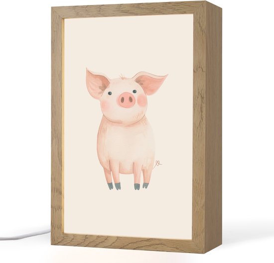 Nachtlampje 20x30 cm - Kinder lampje - Varken - Roze - Dier - Pastel kleuren - Tafellamp kinderkamer - Slaapkamer lamp - Bedlamp kinderen - Kinderlampje stopcontact - Wandlamp babykamer - Nachtlampjes van OnlyWow