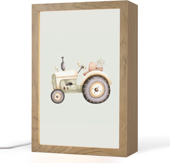 Nachtlampje 20x30 cm - Kinder lampje - Vintage - Tractor - Pastel - Tafellamp kinderkamer - Slaapkamer lamp - Bedlamp kinderen - Kinderlampje stopcontact - Wandlamp babykamer - Nachtlampjes van Little Lamp Company