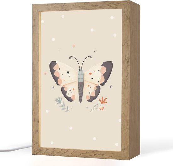 Nachtlampje 20x30 cm - Kinder lampje - Vlinder - Minimalistisch - Pastel - Stippen - Tafellamp kinderkamer - Slaapkamer lamp - Bedlamp kinderen - Kinderlampje stopcontact - Wandlamp babykamer - Nachtlampjes