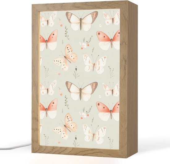 Nachtlampje 20x30 cm - Kinder lampje - Vlinder - Patroon - Pastel - Tafellamp kinderkamer - Slaapkamer lamp - Bedlamp kinderen - Kinderlampje stopcontact - Wandlamp babykamer - Nachtlampjes van Merkloos