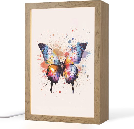 Nachtlampje 20x30 cm - Kinder lampje - Vlinder - Roze - Verf - Kleurrijk - Tafellamp kinderkamer - Slaapkamer lamp - Bedlamp kinderen - Kinderlampje stopcontact - Wandlamp babykamer - Nachtlampjes van Violet88