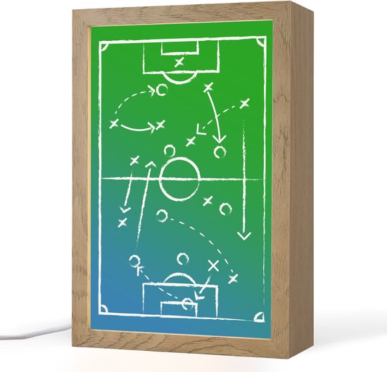 Nachtlampje 20x30 cm - Kinder lampje - Voetbal - Tactiek - Spel - Groen - Blauw - Tafellamp kinderkamer - Slaapkamer lamp - Bedlamp kinderen - Kinderlampje stopcontact - Wandlamp babykamer - Nachtlampjes van Merkloos