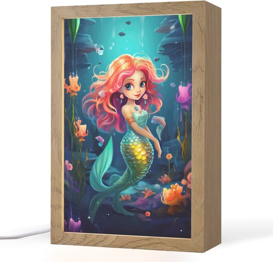 Nachtlampje 20x30 cm - Kinder lampje - Zeemeermin - Bloemen - Onderwater - Meisjes - Kind - Tafellamp kinderkamer - Slaapkamer lamp - Bedlamp kinderen - Kinderlampje stopcontact - Wandlamp babykamer - Nachtlampjes