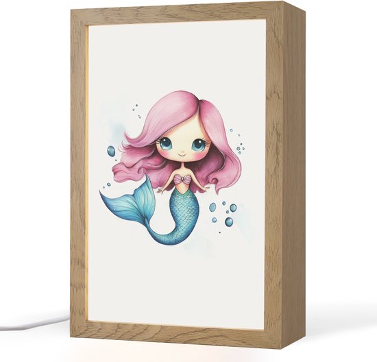 Nachtlampje 20x30 cm - Kinder lampje - Zeemeermin - Roze - Luchtbellen - Tafellamp kinderkamer - Slaapkamer lamp - Bedlamp kinderen - Kinderlampje stopcontact - Wandlamp babykamer - Nachtlampjes van Merkloos
