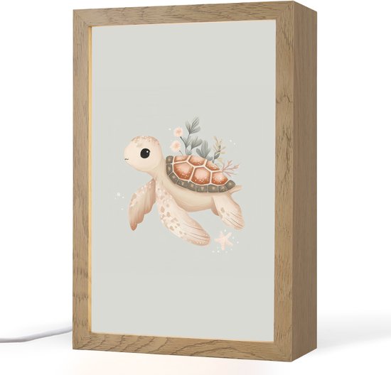 Nachtlampje 20x30 cm - Kinder lampje - Zeeschildpad - Onderwaterwereld - Pastel - Tafellamp kinderkamer - Slaapkamer lamp - Bedlamp kinderen - Kinderlampje stopcontact - Wandlamp babykamer - Nachtlampjes