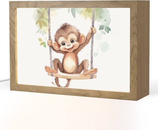 Nachtlampje 30x20 cm - Kinder lamp - Aap - Dier - Kinderen - Jungle - Tafellamp kinderkamer - Slaapkamer lamp - Bedlamp kinderen - Kinderlampje stopcontact - Wandlamp babykamer - Nachtlampjes van Merkloos