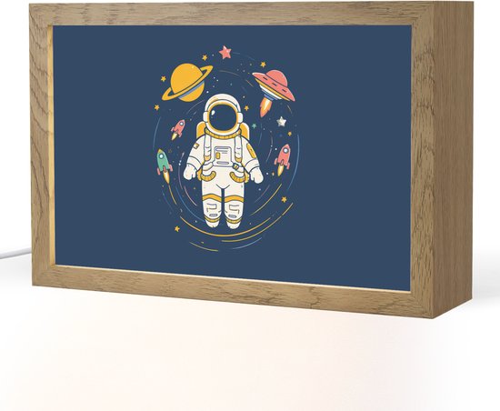 Nachtlampje 30x20 cm - Kinder lamp - Astronaut - Planeten - Raket - Tafellamp kinderkamer - Slaapkamer lamp - Bedlamp kinderen - Kinderlampje stopcontact - Wandlamp babykamer - Nachtlampjes van Merkloos