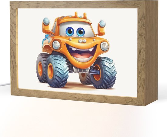 Nachtlampje 30x20 cm - Kinder lamp - Auto - Oranje - Jongen - Kind - Tafellamp kinderkamer - Slaapkamer lamp - Bedlamp kinderen - Kinderlampje stopcontact - Wandlamp babykamer - Nachtlampjes van Merkloos