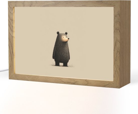 Nachtlampje 30x20 cm - Kinder lamp - Beer - Donkerbruin - Minimalistisch - Tafellamp kinderkamer - Slaapkamer lamp - Bedlamp kinderen - Kinderlampje stopcontact - Wandlamp babykamer - Nachtlampjes van Balvi