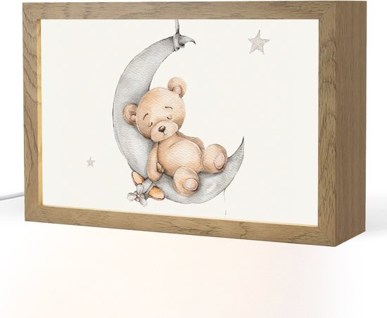 Nachtlampje 30x20 cm - Kinder lamp - Beer - Maan - Sterren - Kinderen - Tafellamp kinderkamer - Slaapkamer lamp - Bedlamp kinderen - Kinderlampje stopcontact - Wandlamp babykamer - Nachtlampjes van Lumisky