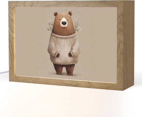 Nachtlampje 30x20 cm - Kinder lamp - Beer - Witte bloemen - Knus - Tafellamp kinderkamer - Slaapkamer lamp - Bedlamp kinderen - Kinderlampje stopcontact - Wandlamp babykamer - Nachtlampjes van Smart Planet