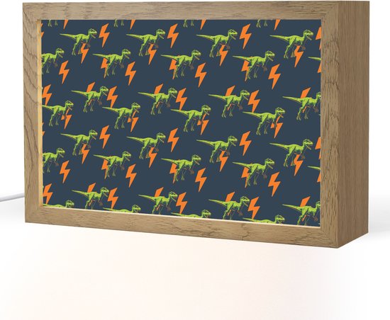 Nachtlampje 30x20 cm - Kinder lamp - Bliksemschichten - Oranje - Dinosaurussen - Tafellamp kinderkamer - Slaapkamer lamp - Bedlamp kinderen - Kinderlampje stopcontact - Wandlamp babykamer - Nachtlampjes van Merkloos