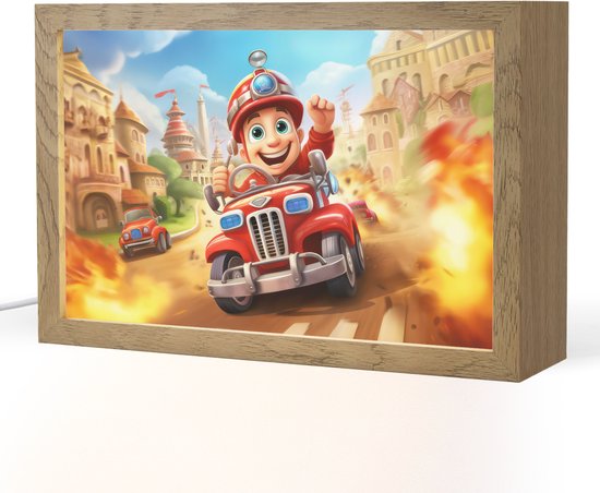 Nachtlampje 30x20 cm - Kinder lamp - Brandweer - Jongens - Kinderen - Auto - Tafellamp kinderkamer - Slaapkamer lamp - Bedlamp kinderen - Kinderlampje stopcontact - Wandlamp babykamer - Nachtlampjes van Merkloos