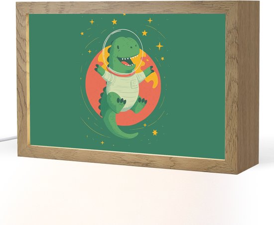 Nachtlampje 30x20 cm - Kinder lamp - Dino - Groen - Planeet - Tafellamp kinderkamer - Slaapkamer lamp - Bedlamp kinderen - Kinderlampje stopcontact - Wandlamp babykamer - Nachtlampjes van Merkloos
