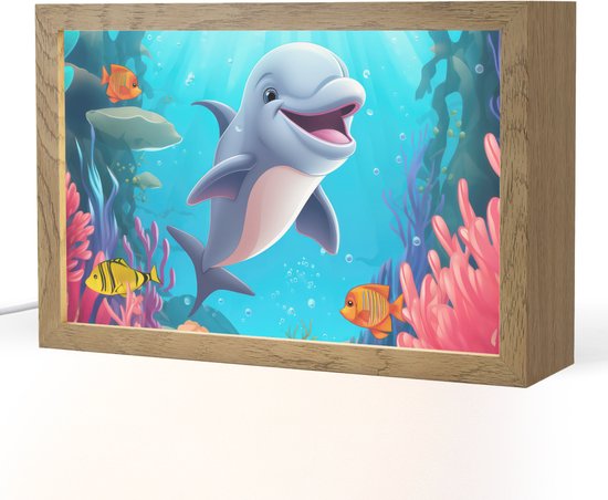 Nachtlampje 30x20 cm - Kinder lamp - Dolfijn - Zeedieren - Onderwater - Kinderen - Meisjes - Tafellamp kinderkamer - Slaapkamer lamp - Bedlamp kinderen - Kinderlampje stopcontact - Wandlamp babykamer - Nachtlampjes van Merkloos