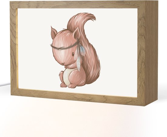 Nachtlampje 30x20 cm - Kinder lamp - Eekhoorn - Dier - Bosdieren - Bruin - Tafellamp kinderkamer - Slaapkamer lamp - Bedlamp kinderen - Kinderlampje stopcontact - Wandlamp babykamer - Nachtlampjes van Merkloos