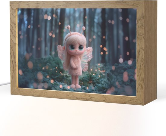 Nachtlampje 30x20 cm - Kinder lamp - Elfje - Cartoon - Bos - Lichtjes - Tafellamp kinderkamer - Slaapkamer lamp - Bedlamp kinderen - Kinderlampje stopcontact - Wandlamp babykamer - Nachtlampjes van MiniBossy