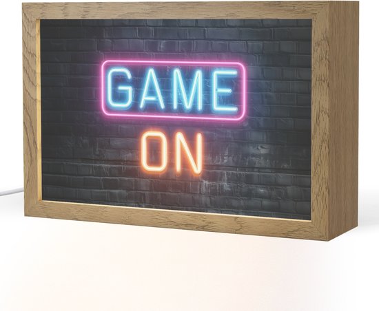 Nachtlampje 30x20 cm - Kinder lamp - Game on - Neon - Muur - Tafellamp kinderkamer - Slaapkamer lamp - Bedlamp kinderen - Kinderlampje stopcontact - Wandlamp babykamer - Nachtlampjes van Merkloos