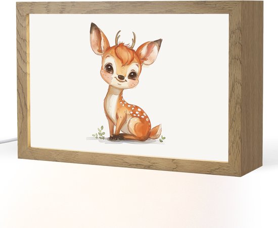 Nachtlampje 30x20 cm - Kinder lamp - Hert - Baby - Dieren - Tafellamp kinderkamer - Slaapkamer lamp - Bedlamp kinderen - Kinderlampje stopcontact - Wandlamp babykamer - Nachtlampjes van ArtiCasa