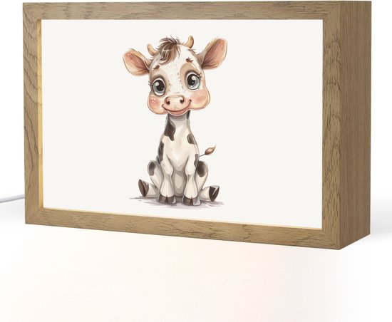 Nachtlampje 30x20 cm - Kinder lamp - Koe - Baby dier - Boerderij dieren - Tafellamp kinderkamer - Slaapkamer lamp - Bedlamp kinderen - Kinderlampje stopcontact - Wandlamp babykamer - Nachtlampjes van Giz맥.